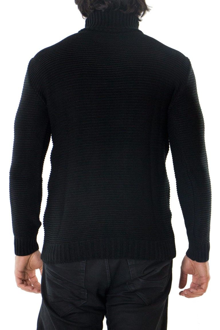 Maglione uomo lana grossa intrecciata stretta collo alto slim  elastica
