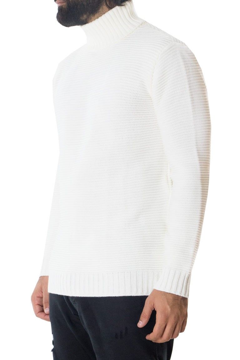 Maglione uomo lana grossa intrecciata stretta collo alto slim  elastica