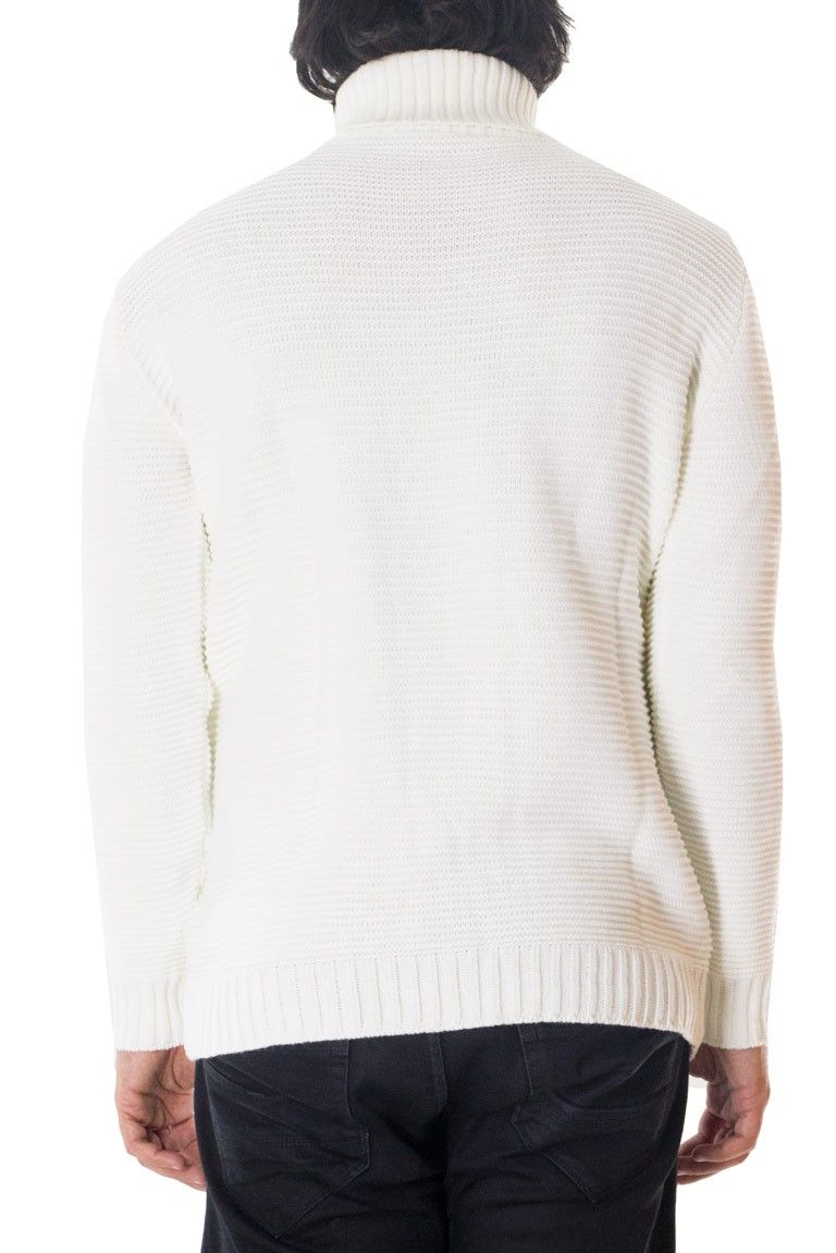 Maglione uomo lana grossa intrecciata stretta collo alto slim  elastica