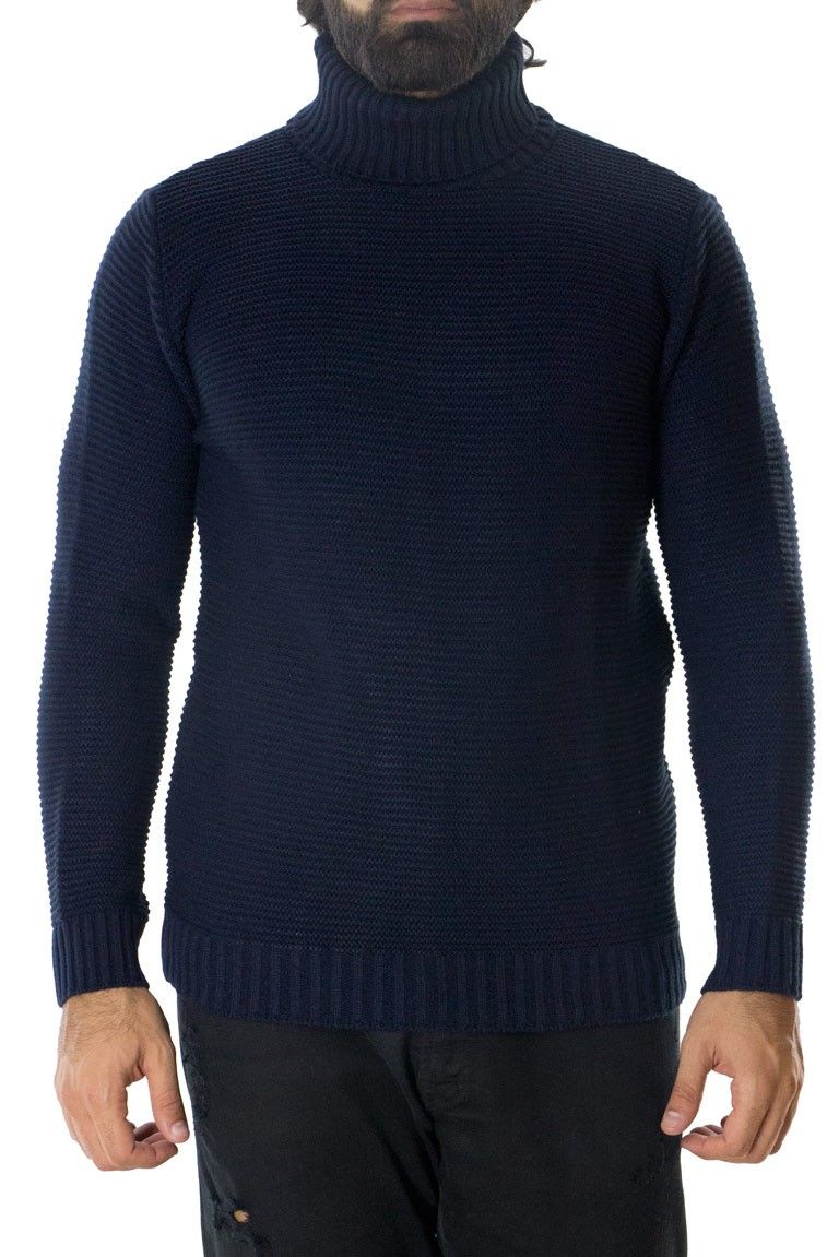 Maglione uomo lana grossa intrecciata stretta collo alto slim  elastica