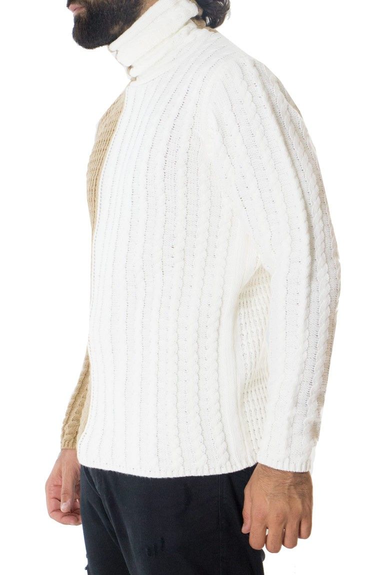 Maglione uomo lana invernale regular intrecciato collo alto sciallato bicolore