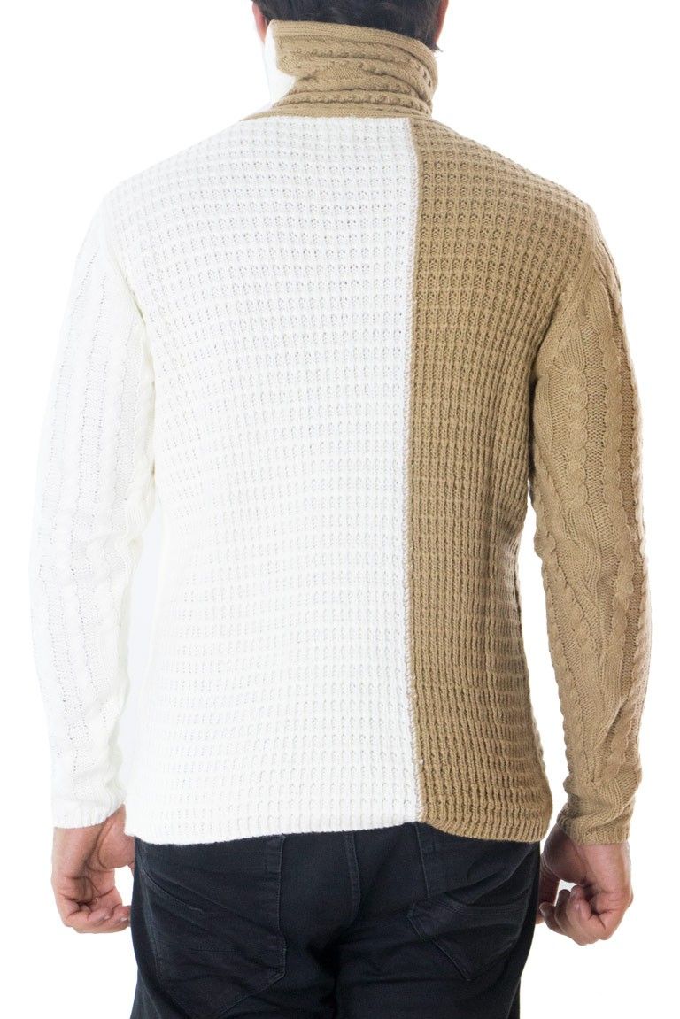 Maglione uomo lana invernale regular intrecciato collo alto sciallato bicolore