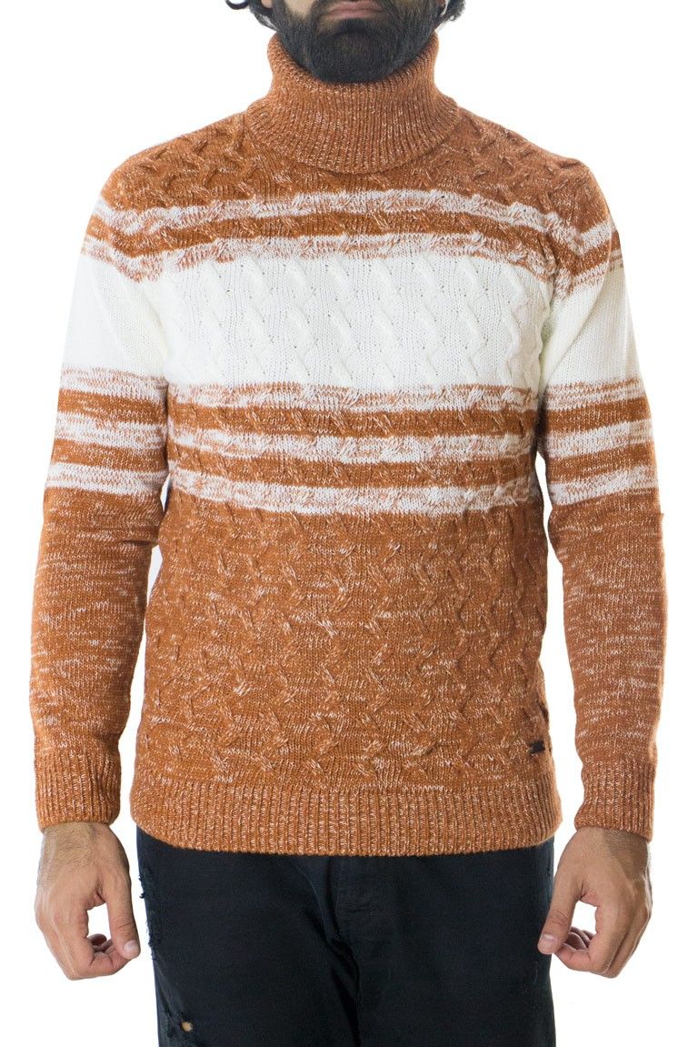Maglione uomo lana pesante invernale casual regular intrecciato collo alto