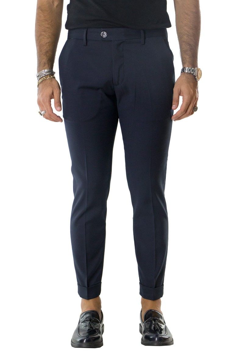 Pantalone uomo elegante slim tasca america invernale effetto lana elasticizzato