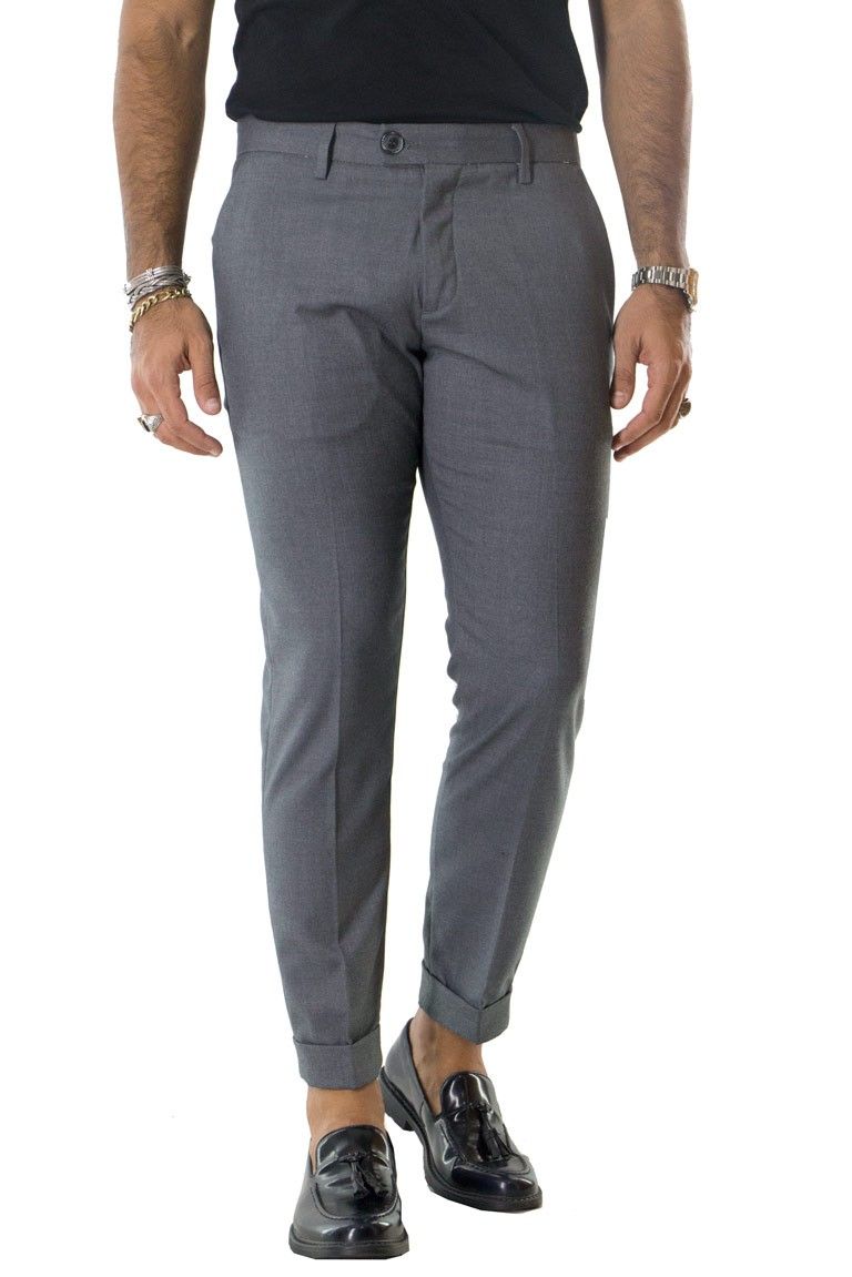 Pantalone uomo elegante slim tasca america invernale effetto lana elasticizzato