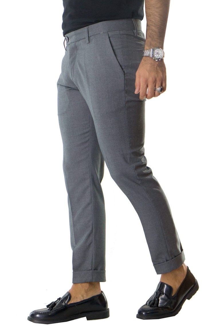 Pantalone uomo elegante slim tasca america invernale effetto lana elasticizzato