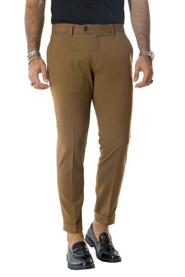 Pantalone uomo elegante slim tasca america invernale effetto lana elasticizzato