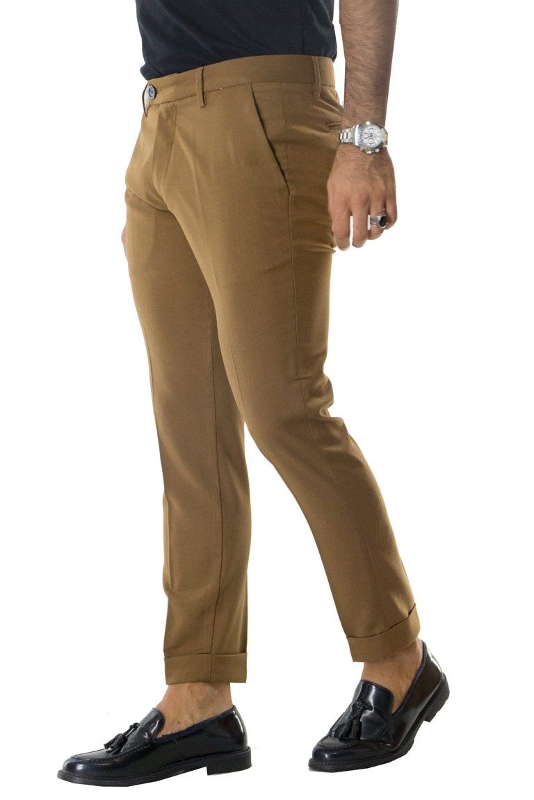 Pantalone uomo elegante slim tasca america invernale effetto lana elasticizzato