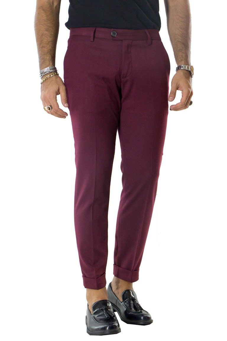 Pantalone uomo elegante slim tasca america invernale effetto lana elasticizzato