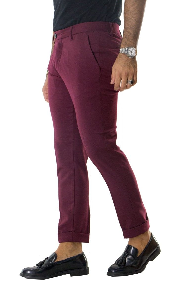 Pantalone uomo elegante slim tasca america invernale effetto lana elasticizzato