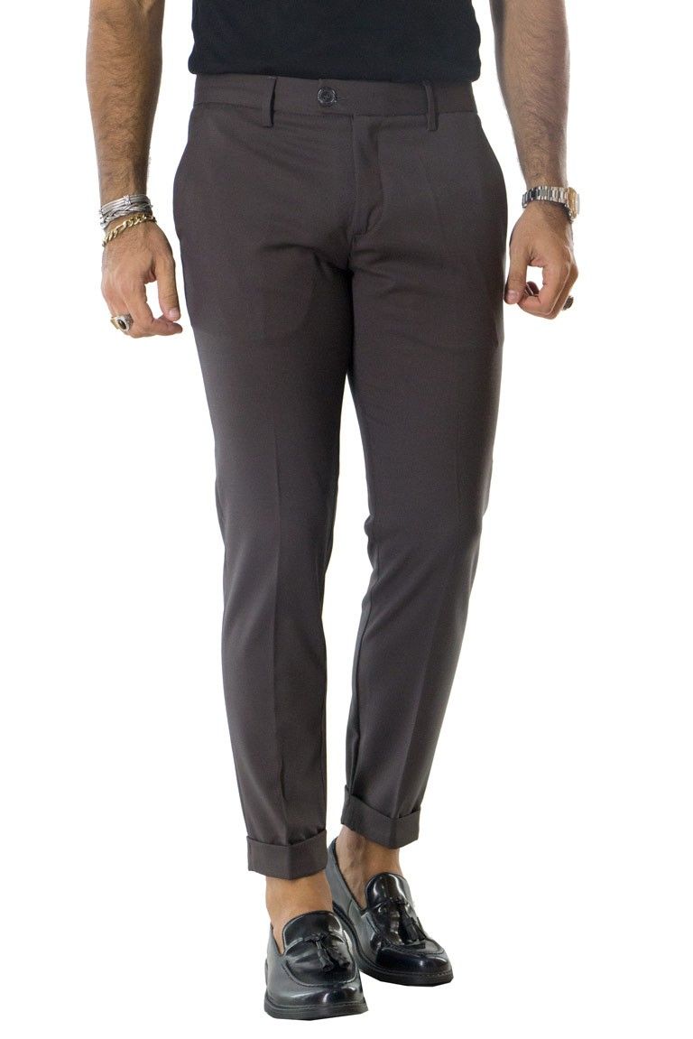 Pantalone uomo elegante slim tasca america invernale effetto lana elasticizzato