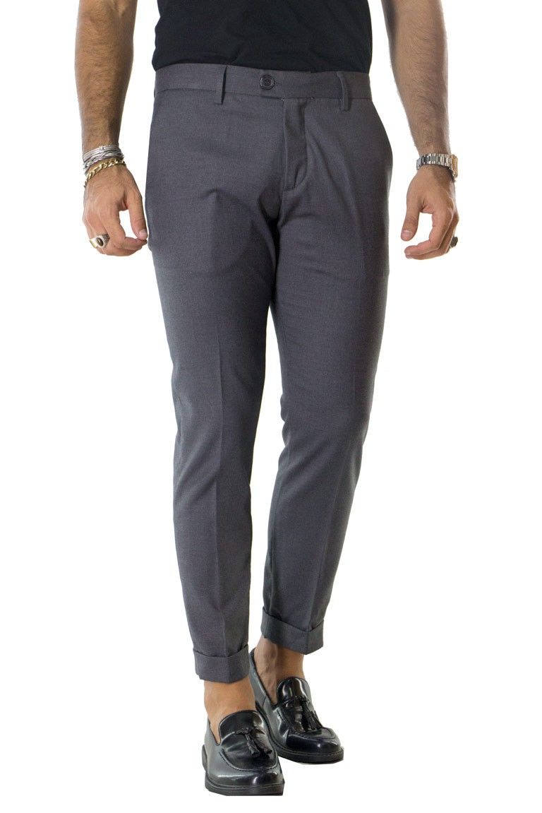 Pantalone uomo elegante slim tasca america invernale effetto lana elasticizzato