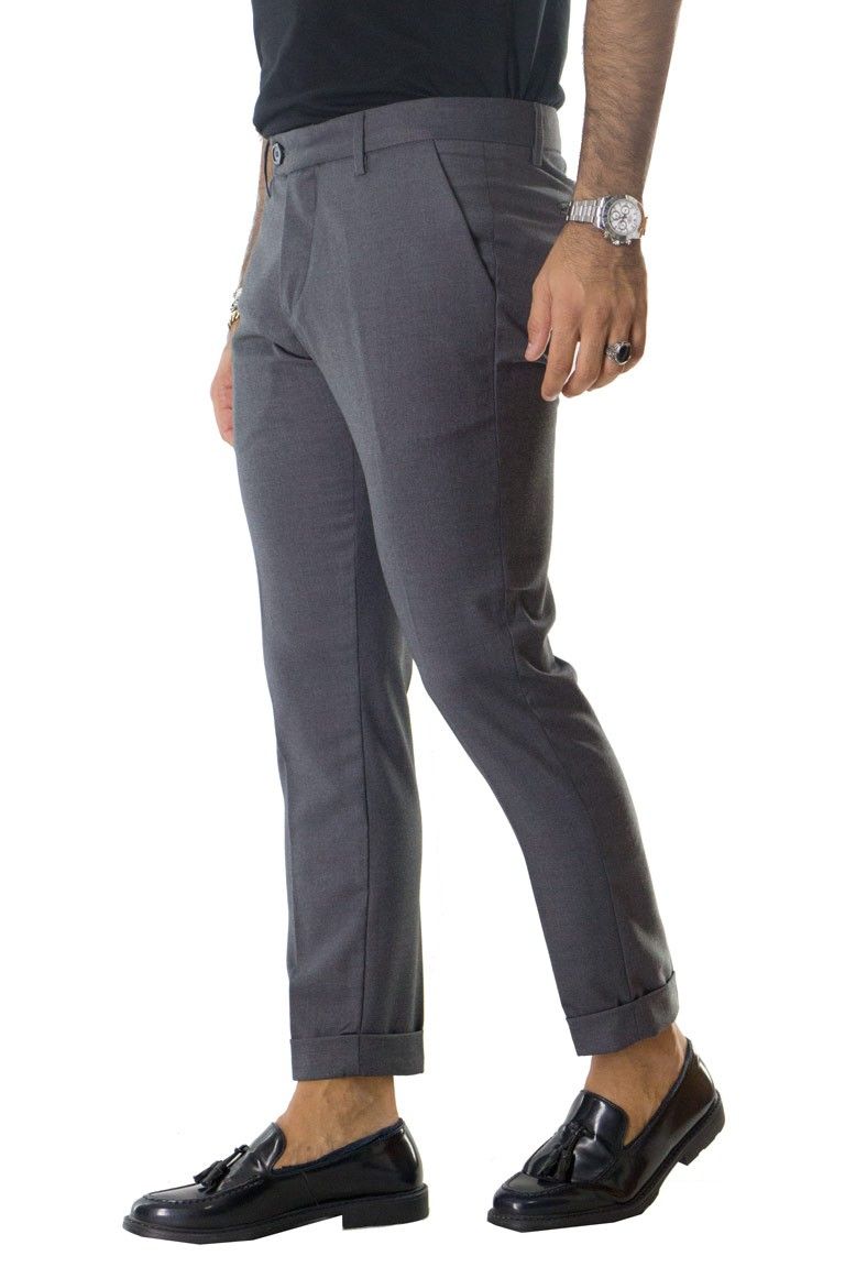 Pantalone uomo elegante slim tasca america invernale effetto lana elasticizzato