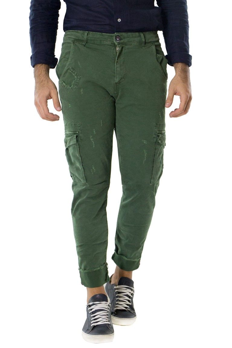 Pantalone uomo con tasconi invernale con risvolto alto sfrangiato