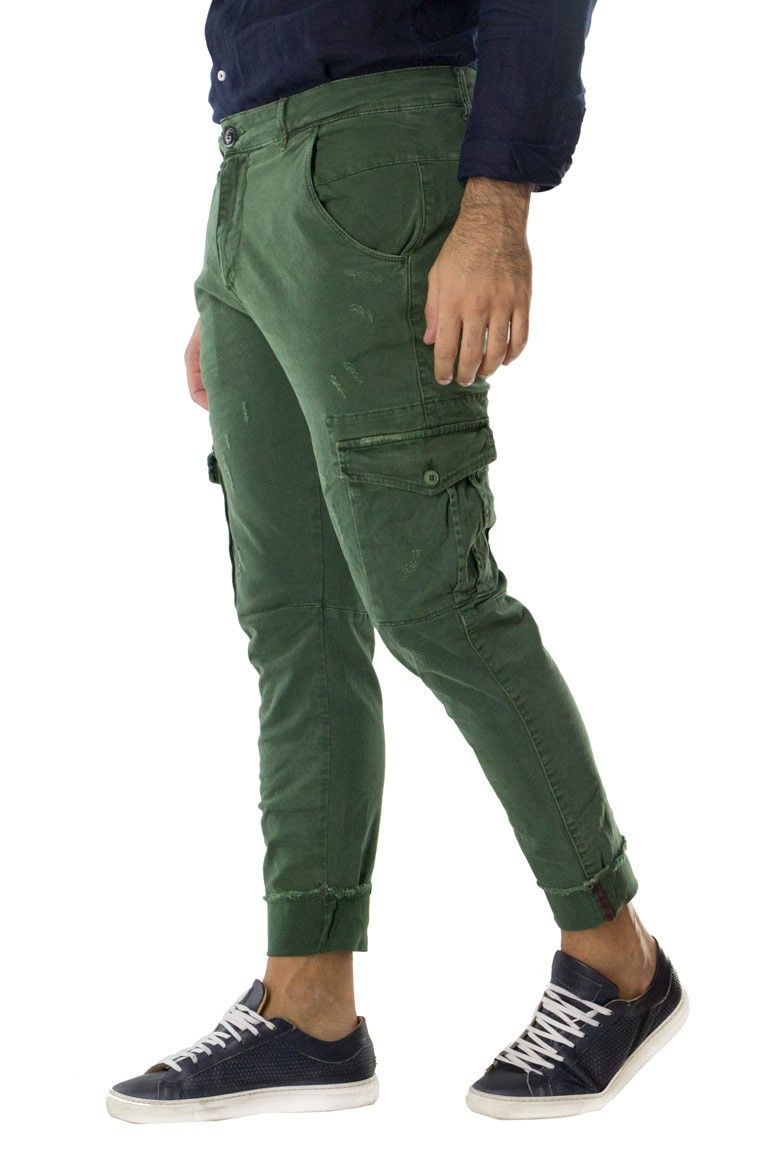 Pantalone uomo con tasconi invernale con risvolto alto sfrangiato