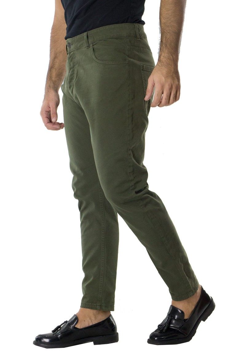 Pantalone uomo slim fit 5 tasche nero verde elastico invernale in cotone