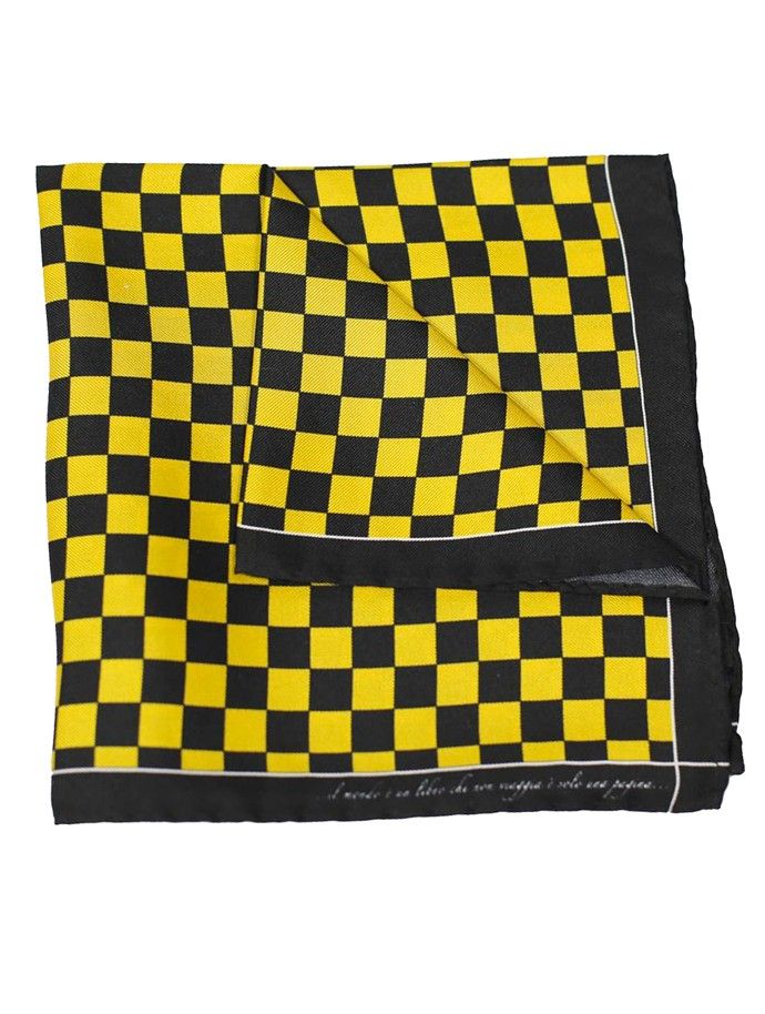 Pochette da taschino da uomo in seta fantasia scacchi giallo/nero
