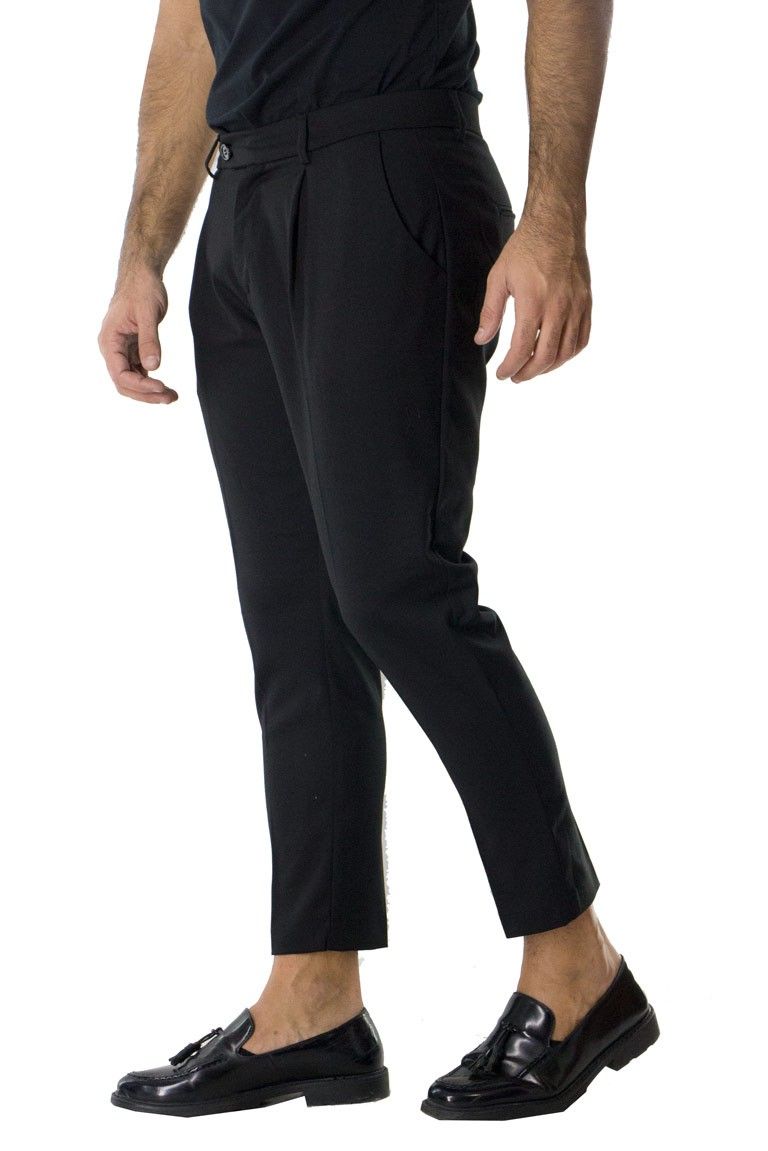 Pantalone uomo cavallo basso tasca america elastico con pence regular classico