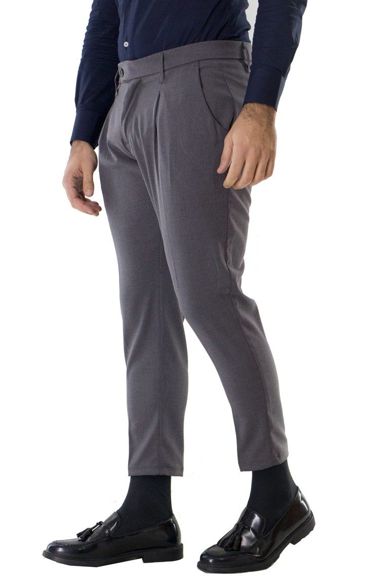 Pantalone uomo cavallo basso tasca america elastico con pence regular classico