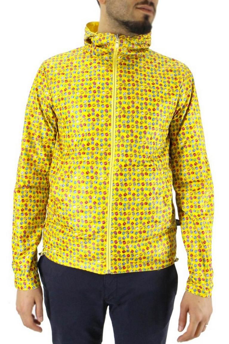 Giubbino da uomo in nylon tinta unita reversibile fantasia con cappuccio