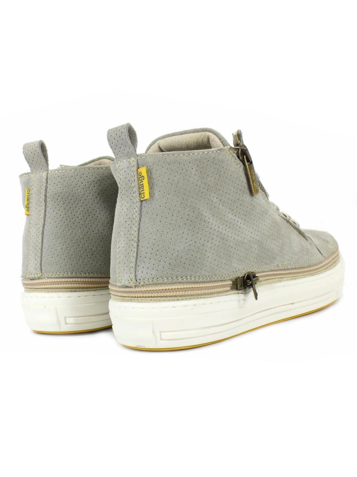 Stivaletto uomo in camoscio beige con zip e suola bianca