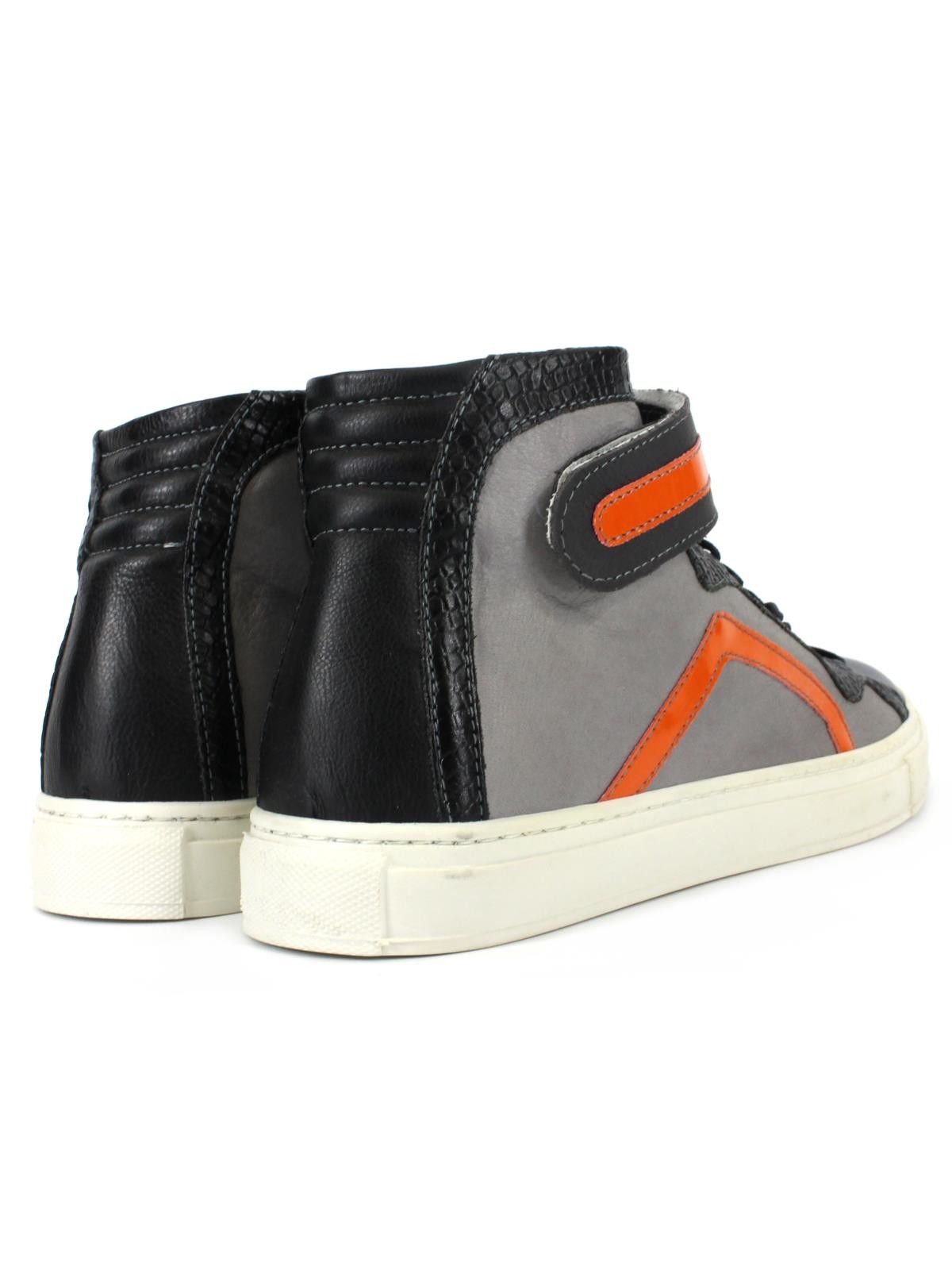 Sneakers uomo alta in pelle blu grigia arancio con strappi regolabili