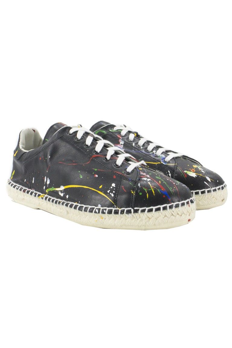 Sneakers da uomo modello espadrillas effetto pittura nero bianco