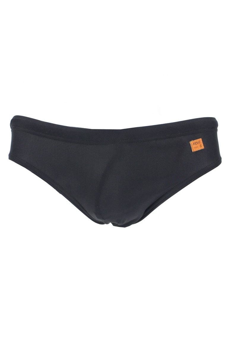 Costume da mare uomo slip in lycra tinta unita nero con laccio in vita