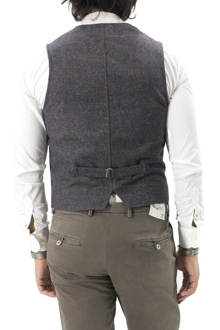 Gilet invernale da uomo in lana grigio con effetto tramato multicolor slim fit