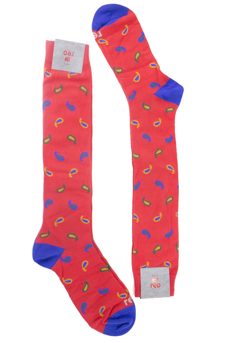 Calzini da uomo lunghi al ginocchio fantasia goccia multicolor in lana