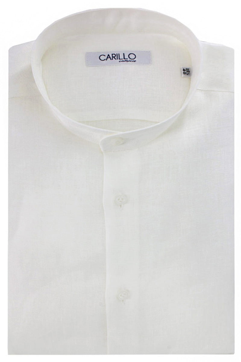 Camicia Uomo Lino 100 Slim Fit Collo coreano Casual Estiva