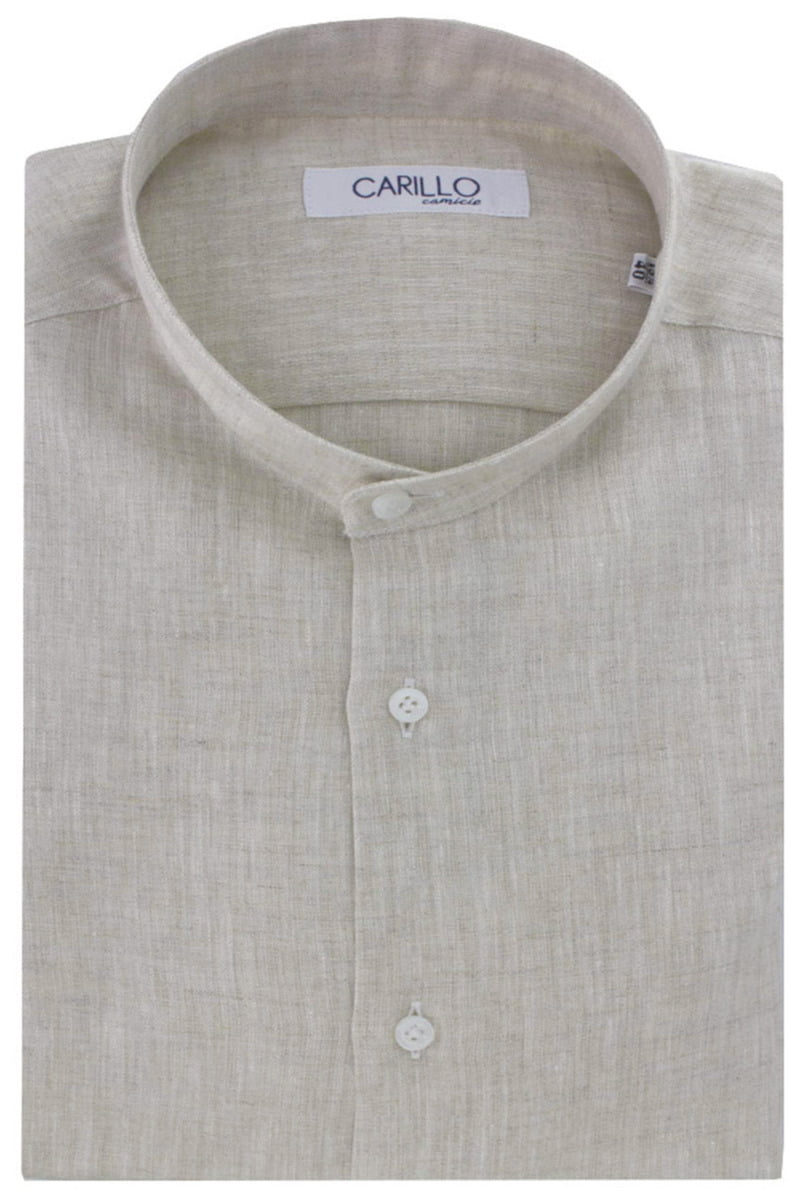 Camicia Uomo Lino 100 Slim Fit Collo coreano Casual Estiva