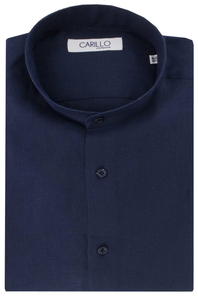 Camicia Uomo Lino 100 Slim Fit Collo coreano Casual Estiva