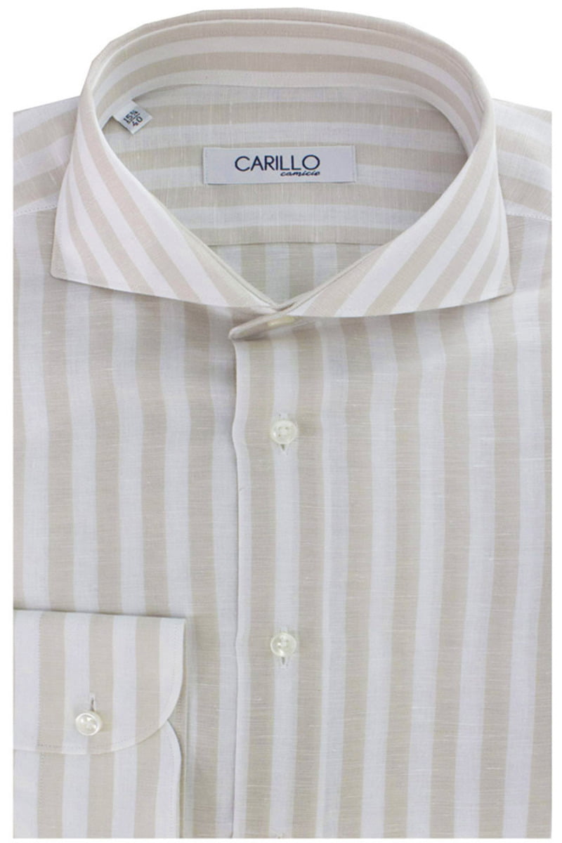 Camicia  Uomo Lino collo francese Slim righe Collo Classico Manica Lunga