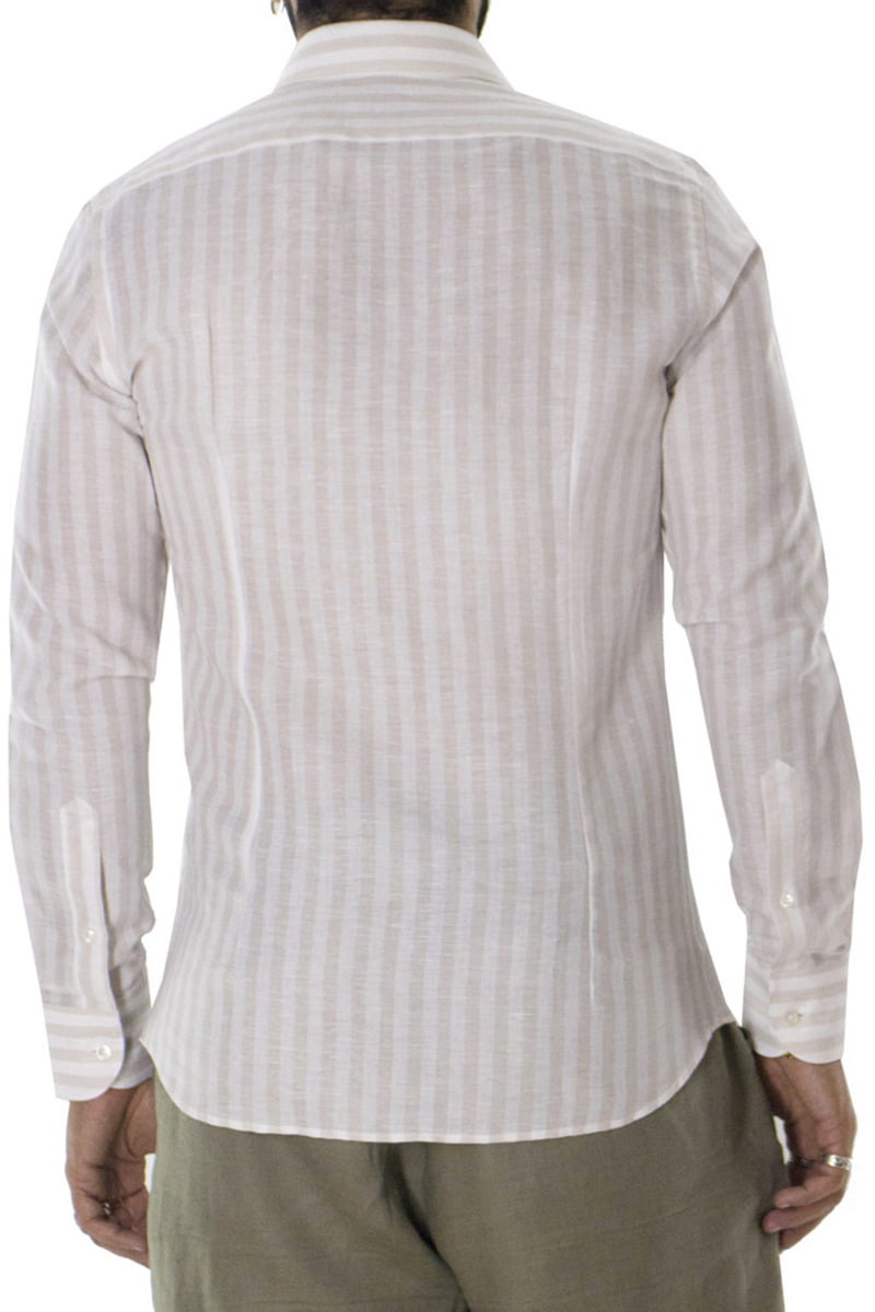 Camicia  Uomo Lino collo francese Slim righe Collo Classico Manica Lunga