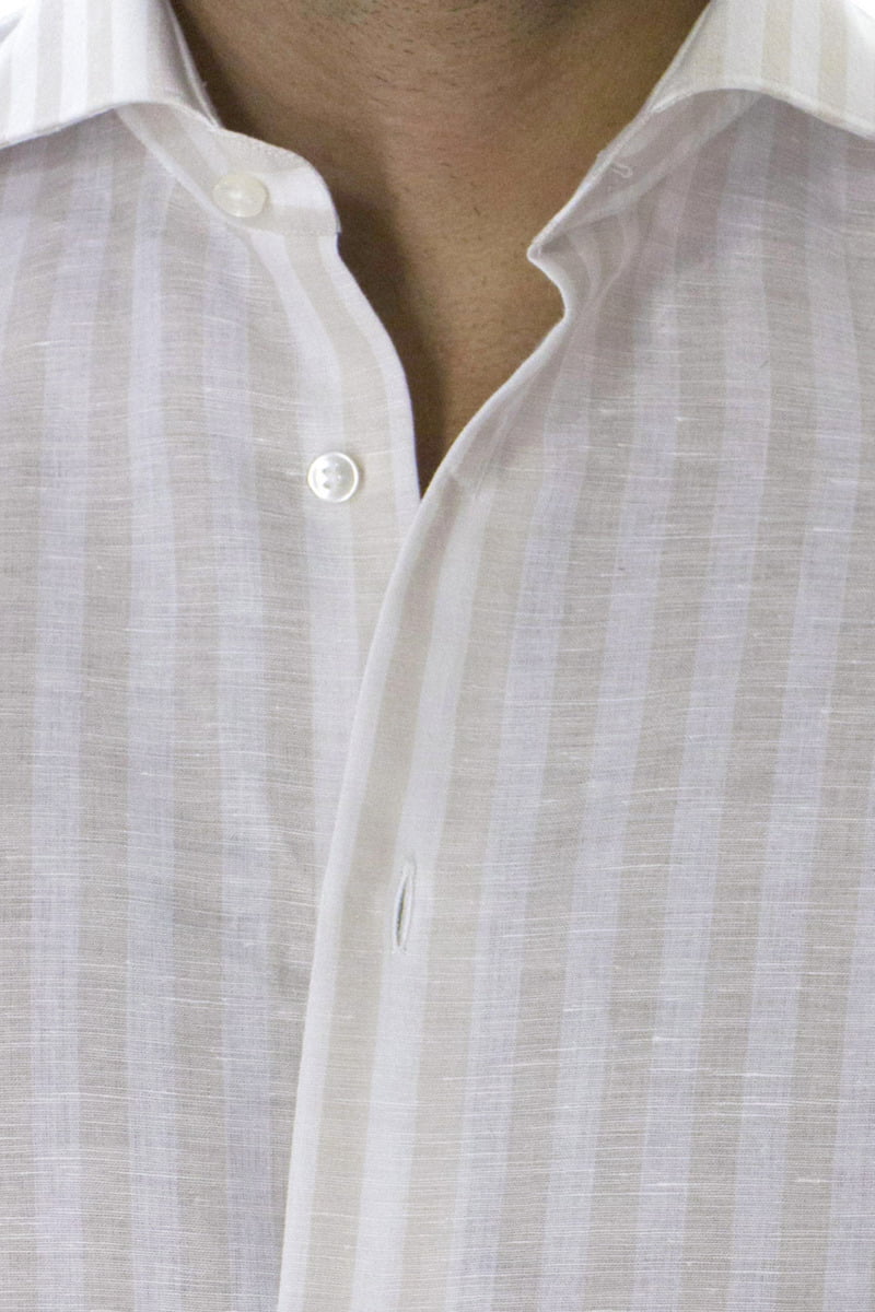Camicia  Uomo Lino collo francese Slim righe Collo Classico Manica Lunga