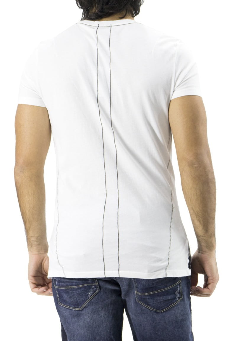 T-shirt uomo bianca in cotone con stampa volto modello girocollo slim fit