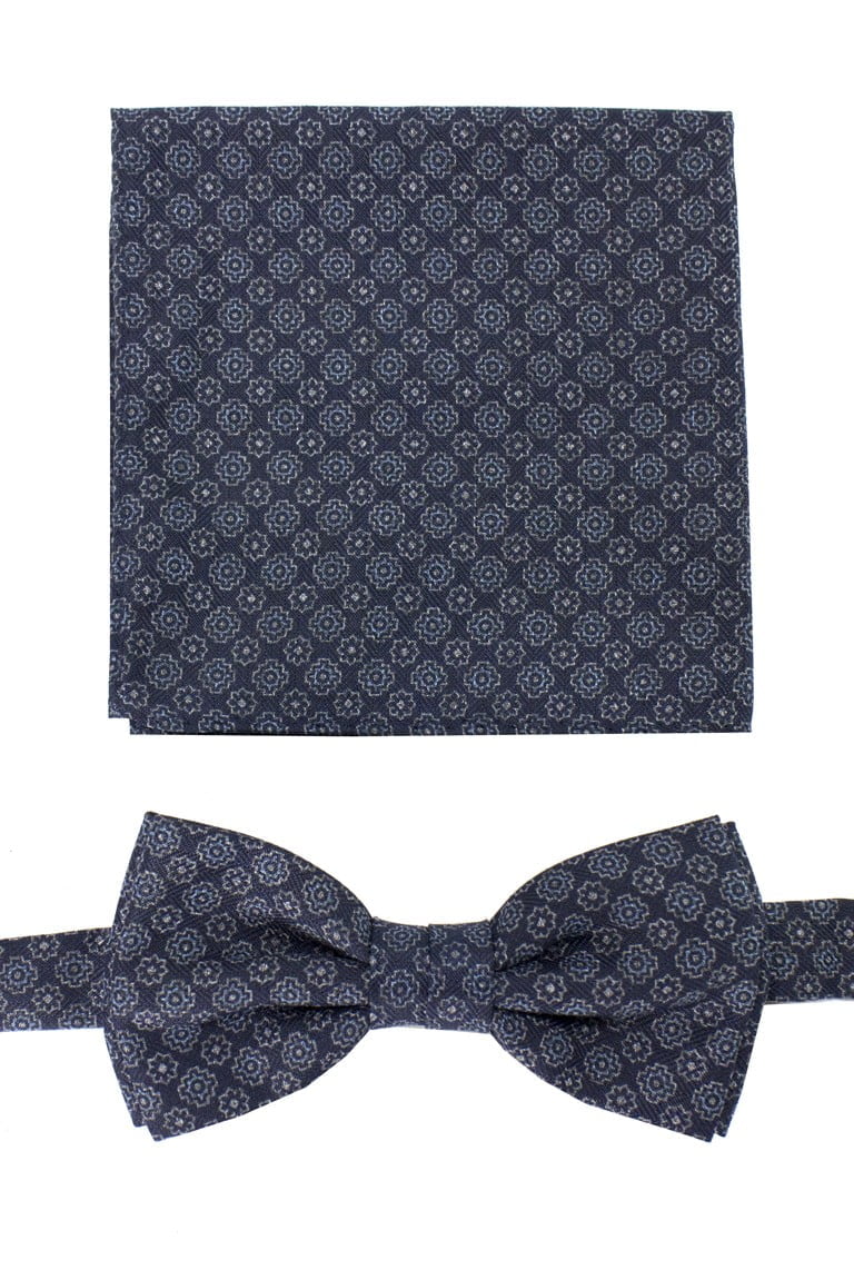 Papillon uomo fantasia fiori effetto lana compreso di pochette abbinata f