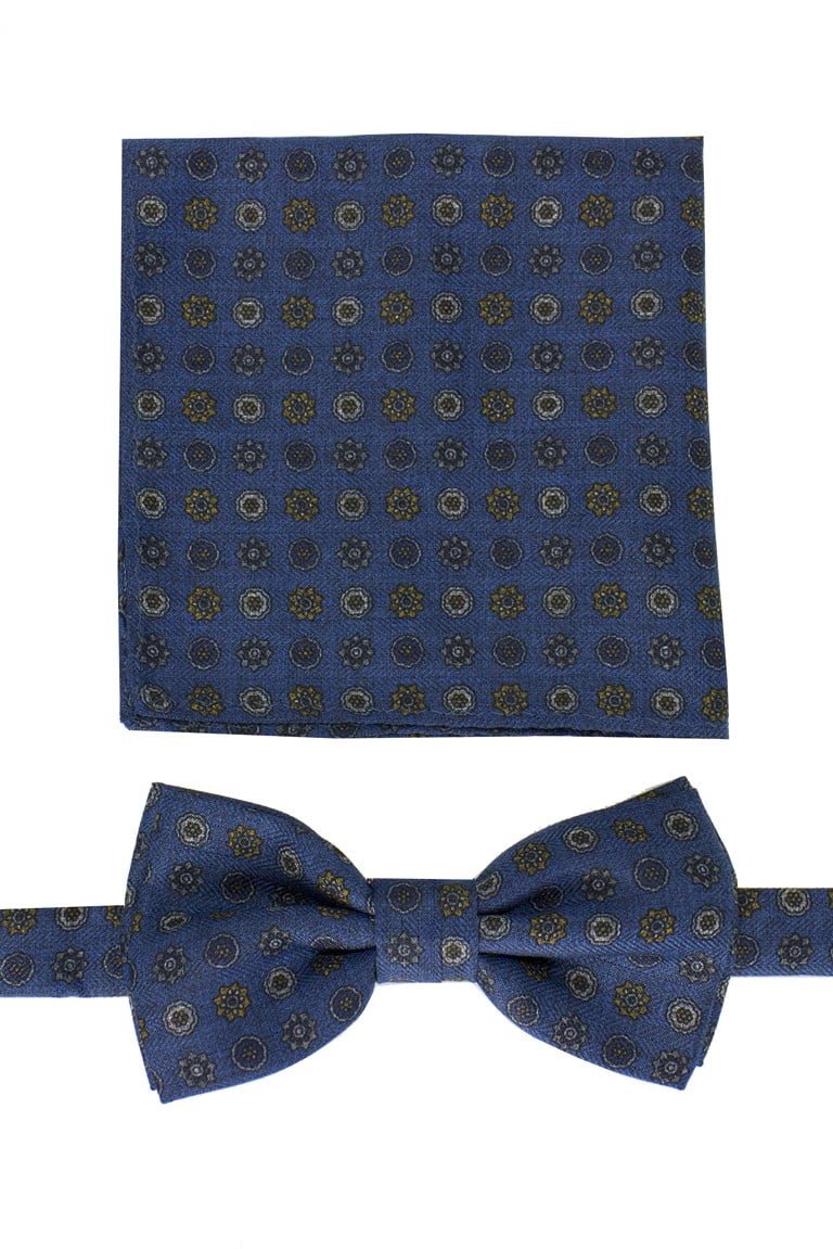 Papillon uomo fantasia fiori effetto lana compreso di pochette abbinata d