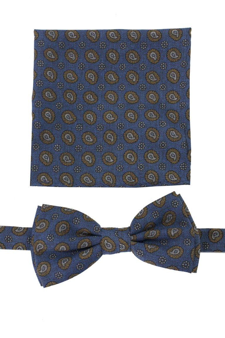Papillon uomo fantasia goccia  effetto lana compreso di pochette abbinata z