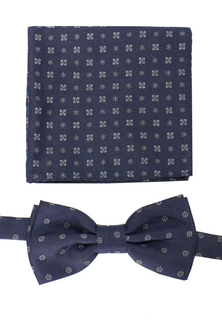 Papillon uomo fantasia fiori effetto lana compreso di pochette abbinata j