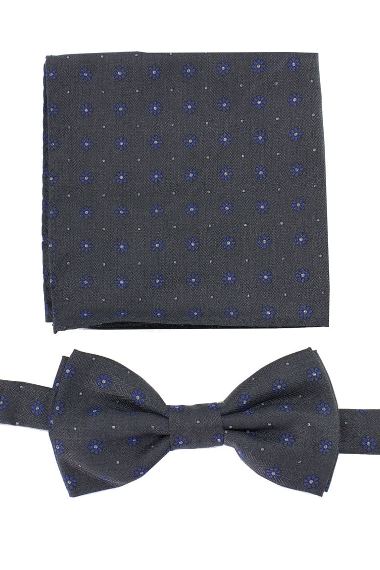 Papillon uomo fantasia fiori  effetto lana compreso di pochette abbinata s
