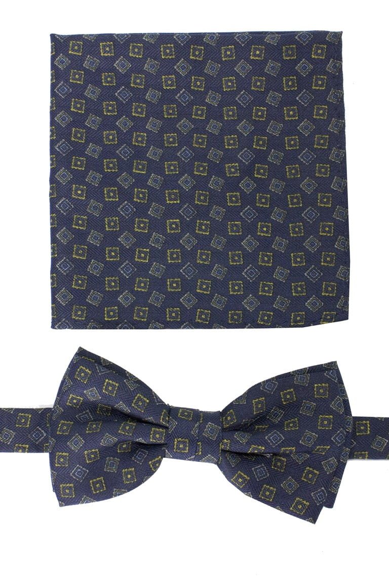 Papillon uomo fantasia quadrati effetto lana compreso di pochette abbinata n