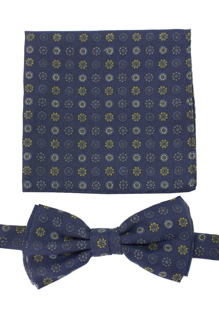 Papillon uomo fantasia fiori effetto lana compreso di pochette abbinata