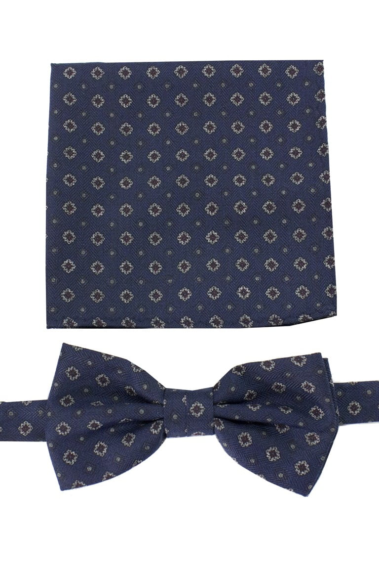 Papillon uomo fantasia rombi effetto lana compreso di pochette abbinata q