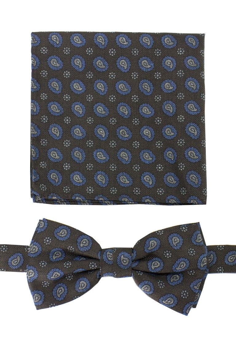Papillon uomo fantasia goccia effetto lana compreso di pochette abbinata v