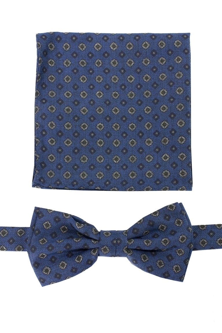 Papillon uomo fantasia rombi  effetto lana compreso di pochette abbinata m