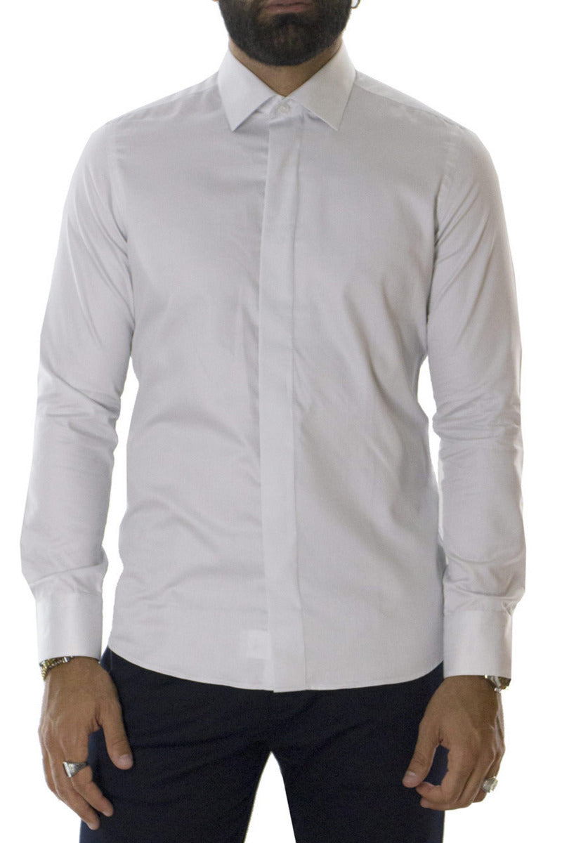 Camicia uomo sartoriale collo italiano effetto lucido bottoni a scomparsa