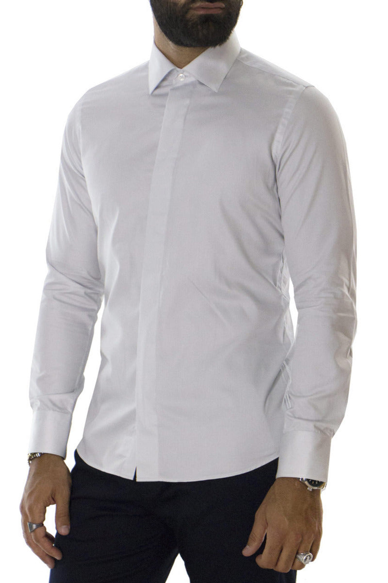 Camicia uomo sartoriale collo italiano effetto lucido bottoni a scomparsa
