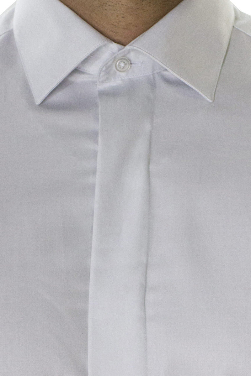 Camicia uomo sartoriale collo italiano effetto lucido bottoni a scomparsa